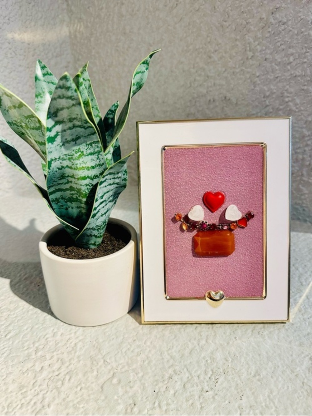 Handmade Mixed Media Heart Art in Gold Frame